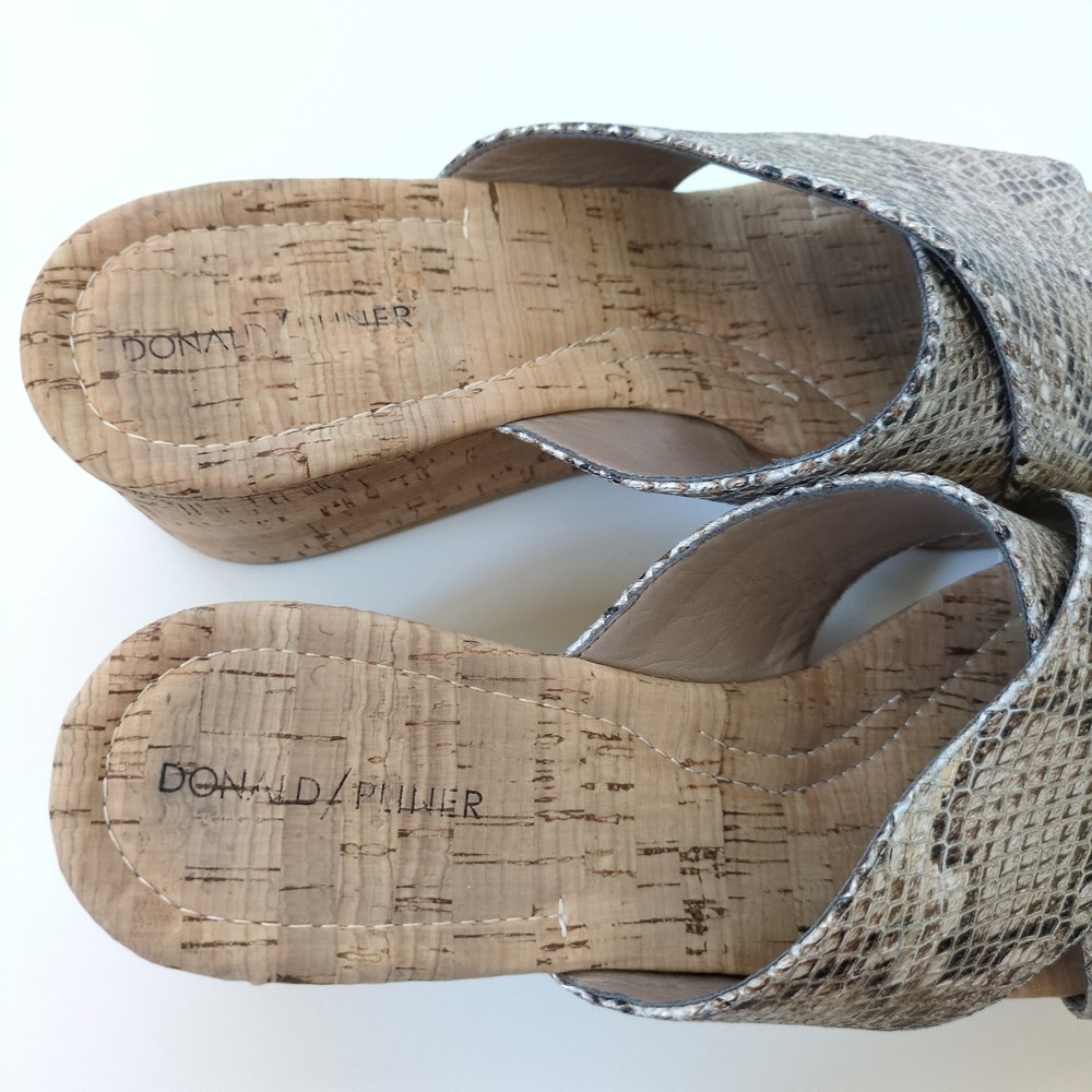Donald J Pliner Savee Wedge Sandals Snakeskin Cork Platform Slides 11M Neutral - Picture 4 of 8